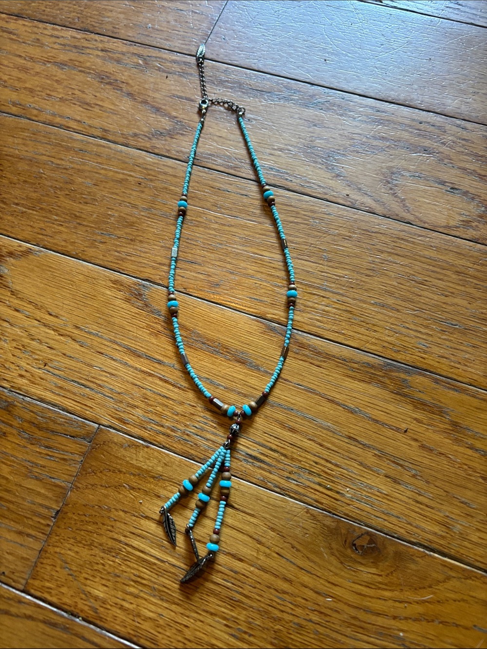 Turquoise Beaded Fringe Necklace - Unbranded